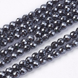 Chapelets de perles en hématite synthétique sans magnétiques, Grade a, facette, ronde, noir, 3mm