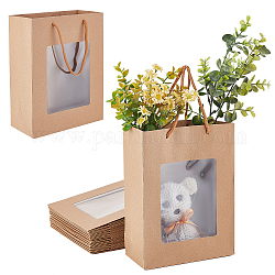 Kraft Paper Gift Bags, with Plastic Visible Window and Polyester Handles, BurlyWood, Unfold: 24x18x8.7cm
