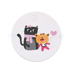 Étiquettes-cadeaux en papier kraft, plat rond avec motif animal, motif de chat, 3x0.02 cm, Trou: 3mm, environ 100 pcs / sachet 