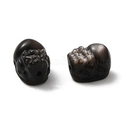 Perles d'obsidienne en argent naturel, pi yao, 13.5~14.5x10~10.5x10~10.5mm, Trou: 1.4mm