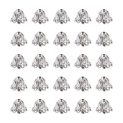 100 Stück Perlenkappen im tibetischen Stil, Bleifrei und cadmium frei, Multi-Blütenblatt, Antik Silber Farbe, 15x11 mm, Bohrung: 2 mm, Innendurchmesser: 10 mm