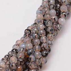 Natural Dragon Veins Agate Bead Strands, Dyed, Faceted, Round, Dark Gray, 8mm, Hole: 1mm, about 47pcs/strand, 14 inch