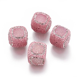 Perles en agate druzy naturelle, avec strass en pâte polymère, cube, rose, 16~19x16~19x16~19mm, Trou: 1.4mm