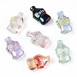 Perlas de acrílico transparentes con revestimiento uv, con esmalte, iridiscente, botella de soda, color mezclado, 30x19x12.5mm, agujero: 2 mm