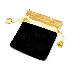 Sacchetti regalo panno di velluto rettangolo, gioielli sacchetti imballaggio disegnabili, nero, 9.3x7.5cm