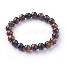 Natural Tiger Eye Beads Stretch Bracelets, Round, 2 inch~2-1/8 inch(5.2~5.5cm), Beads: 8~9mm
