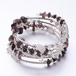 Fünf Schleifen wickeln Rauchquarz Perlen Armbänder, mit Kristall-Chips Perlen und Eisen Abstandskügelchen, Kaffee, 2 Zoll (52 mm)
