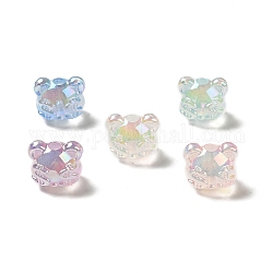 UV Plating Rainbow Iridescent Acrylic Beads, Bear Head with Dollar Sign, Mixed Color, 13.5x16x13.5mm, Hole: 3.5mm