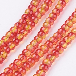 Chapelets de perles en verre craquelé peints à la bombe, ronde, deux tons, tomate, 4mm, Trou: 1.1~1.3mm, Environ 200 pcs/chapelet, 31.4 pouce