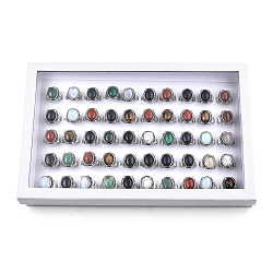 Natural & Synthetic Mixed Gemstone Oval Finger Rings, Antique Silver Plated Alloy Jewelry for Women, Inner Diameter: 17.5~20.1mm