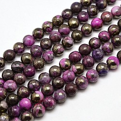 Pietra preziosa placca perle tonde pirite naturale fili, tinto, rosa intenso, 8mm, Foro: 1 mm, circa 50pcs/filo, 15.74 pollice