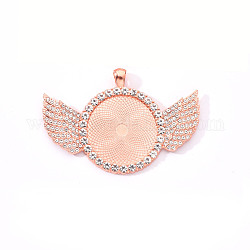 Alloy Pendant Cabochon Settings, with Crystal Rhinestone, Cadmium Free & Lead Free, Flat Round with Wing, Rose Gold, Tray: 30mm, 46x68x4mm, Hole: 5.5x3.5mm