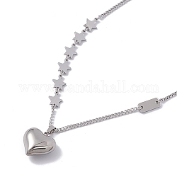 304 collana con ciondolo cuore e stella in acciaio inossidabile da donna, colore acciaio inossidabile, 16.10 pollice (40.9 cm)