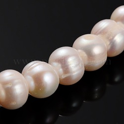 Natural Cultured Freshwater Pearl Beads Strands, Round, PeachPuff, 11~12mm, Hole: 0.8mm, about 36pcs/strand, 14.96inch