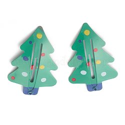 Back lackiertem Eisen Snap Haarspangen, für Weihnachten, Weihnachtsbäume, grün, 54.5x35x3.9 mm