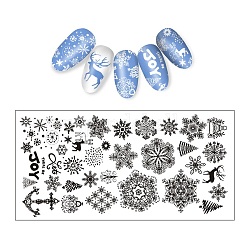 Stainless Nail Art Stamping Plates, Nail Image Template Tool, DIY Nail Polish Print Manicure, Rectangle, Christmas Snowflake Pattern, 120x60mm