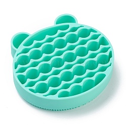 Silicone Makeup Cleaning Brush Scrubber Mat Portable Washing Tool, Double Duty, Bear Shape, Dark Turquoise, 10.4x11x2.5cm