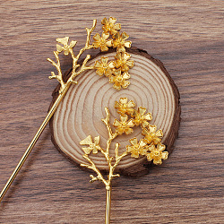 Accessoires de bâton de cheveux en fer, avec sertissage de strass en alliage, fleur, or, 164x46.5x6mm