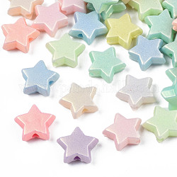 Spray Painted Frosted Opaque Acrylic Beads, Star, Mixed Color, 9x9.5x4mm, Hole: 1.8mm, about 3325pcs/500g