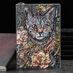 Cahier en cuir pu gaufré 3d, a5 journal motif chat et fleur, pour les fournitures de bureau scolaire, multicolore, 215x145mm