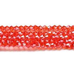 Transparentes cuentas de vidrio electroplate hebras, lustre de la perla chapado, facetados, bicono, rojo, 3x2.5mm, agujero: 0.7 mm, aproximamente 162~185 pcs / cadena, 12.76~14.61 pulgada (32.4~37.1 cm)