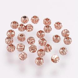 Brass Spacer Beads, Long-Lasting Plated, Corrugated Round, Rose Gold, 3x2mm, Hole: 1.2mm