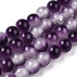 Crackle Baking Painted Imitation Jade Glass Beads Strands, Two Tone, Round, Indigo, 8mm, Hole: 1.5mm, about 104~108pcs/strand, 29.72 inch~30.91 inch(75.5~78.5cm)