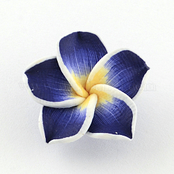 Plumeria hecha a mano de arcilla polimérica flor 3D abalorios, azul oscuro, 15x8mm, agujero: 2 mm