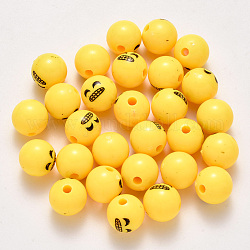 Abalorios de plástico, cuentas de cara de expresión, amarillo, 12mm, agujero: 2.5 mm, aproximamente 600 unidades / 500 g.