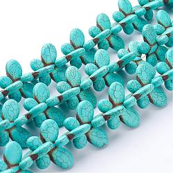 Synthetic Howlite Beads Strands, Dyed & Heated, Butterfly, Turquoise, 35x25x6mm, Hole: 1mm, about 27pcs/strand, 15.9 inch, about 6strands/1000g
