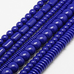 Formas mixtas de imitación abalorios de resina de color ámbar hebras, azul, 3~14x6~13mm, agujero: 1~2 mm, aproximamente 23~200 pcs / cadena, 15.5 pulgada