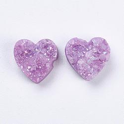 Perles en agate druzy naturelle électrolytique, plaque arc-en-ciel, teinte, cœur, support violet, 9~10x9~10x5~7mm, Trou: 1~2mm