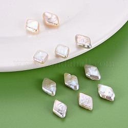 Perline di perle naturali di keshi, perla d'acqua dolce coltivata, Senza Buco / undrilled, rombo, colore conchiglia, 14~16x9~10x3~6mm
