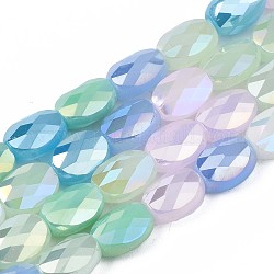 FilI di perline in vetro placcato, ab colore placcato, sfaccettato, ovale, cielo blu, 8x6x4mm, Foro: 1.2 mm, circa 69~70pcs/filo, 22.83~23.03 pollice (58~58.5 cm)