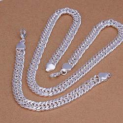 Модные серебряные плакированные латунными украшениями партии для мужчин, цепь Снаряженная ожерелья и браслеты, 18 дюйм, 200 мм, ширина: 10 мм