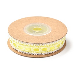 Polyester Ribbon with Flower Edge Trimming, Teardrop Pattern, for Gifts Wrapping Party Decorating, Yellow, 5/8 inch(15mm), about 5.4yards(5m)/roll