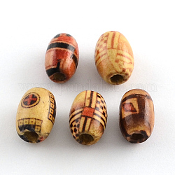 Perle di legno naturale stampate, ovale, colore misto, 12~13x8mm, Foro: 3.5 mm, 3125pcs/1000g