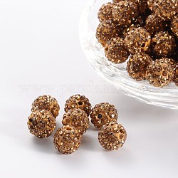 Perles de boule pavé disco , Perles de strass en argile polymère, ronde, Light Colorado Topaz, 10mm, Trou: 1.5mm