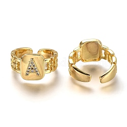 Латунные кольца из манжеты с прозрачным цирконием, открытые кольца, долговечный, прямоугольные, золотые, letter.a, размер США 7 1/4 (17.5 мм)