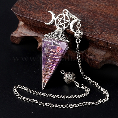 Große Wünschelrutenpendel aus natürlichem Amethystsplitter und Harz-Orgonit&nbsp;PW-WG36861-08-1