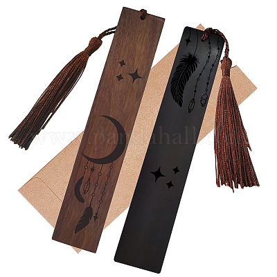 Wholesale CRASPIRE 2 Color Wood Bookmark Moon Feather Handmade
