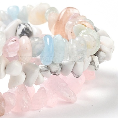 Chips de cuarzo rosa natural y morganita y howlita conjuntos de pulseras elásticas con cuentas&nbsp;BJEW-JB05332-04-1