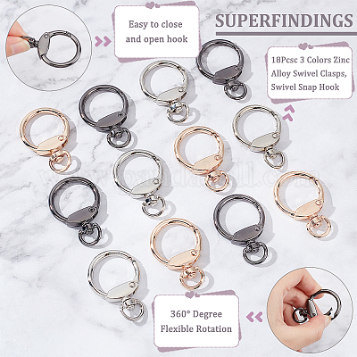 Wholesale SUPERFINDINGS 18Pcs 3 Colors Carabiner Swivel Snap Clip Round Trigger  Spring Buckle 1.9In Ring Snap Hooks with Swivel Clasps for DIY Bags Purses  Key Chains Buckle 