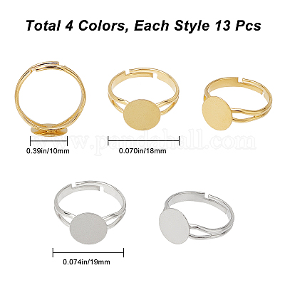 Wholesale SUNNYCLUE 1 Box 52Pcs 4 Color Adjustable Ring Base Blank