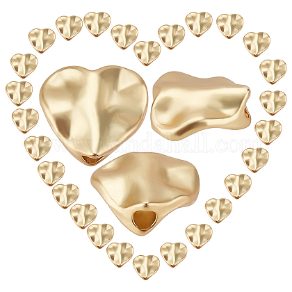 CREATCABIN 1 Box 30Pcs Heart Spacer Beads 18K Gold Plated Alloy Love Shape Small Hole Golden European Loose Bead Irregular Wavy for DIY Jewelry Making Necklaces Bracelets Valentine's Day Gifts TIBEB-CN0001-01-1