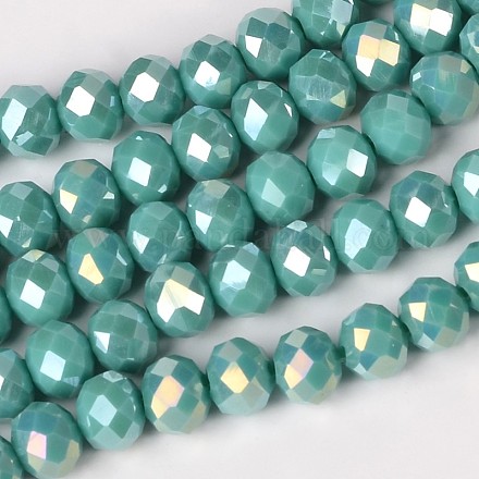 Chapelets de perles en rondelles facettées en verre électrolytique d'imitation jade plaqué lustre nacre X-EGLA-F020-05-8mm-1-1