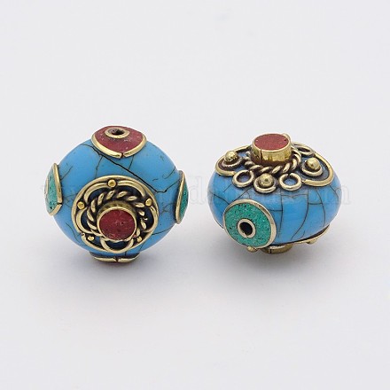 Handmade Tibetan Style Flat Round Beads TIBEB-M023-04B-1