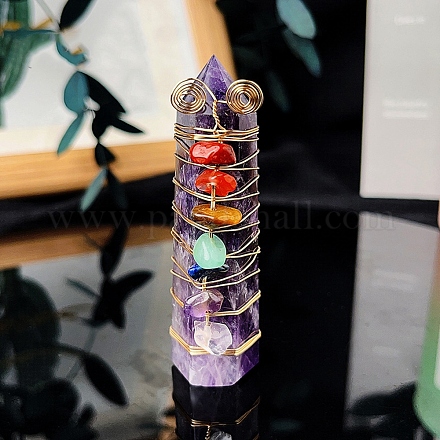 Wire Wrapped Tower Natural Amethyst Healing Stone Wands PW-WG61976-04-1