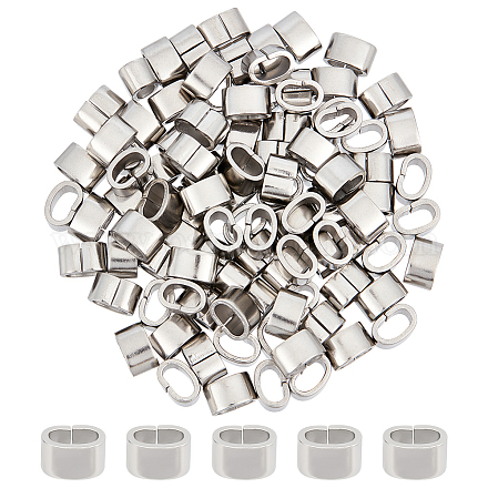 UNICRAFTALE 100pcs 5x8mm 304 Stainless Steel Rectangle Slide Charm Large Hole Slider Loose Beads Leather Cord Link Connector Bead Locking Clip Beads for Wristbands Bracelets Necklace Jewelry Making STAS-UN0043-61-1