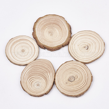 未染色の未完成の木製カボション  木のスライス  年輪  パパイヤホイップ  62~77x4~5mm X-WOOD-T011-25-1